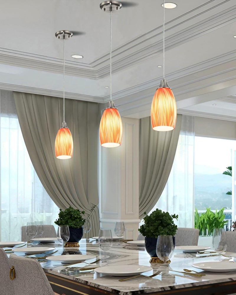 karyfine Glass Pendants Lights Kitchen Island Handcrafted Art Glass Mini Pendant Light Fixtures Oval Pendant Light Shade with Brush Nickel Finish Adjustable Cord for Kitchen Over Sink,Hallway,Dining/Bath - Image 4